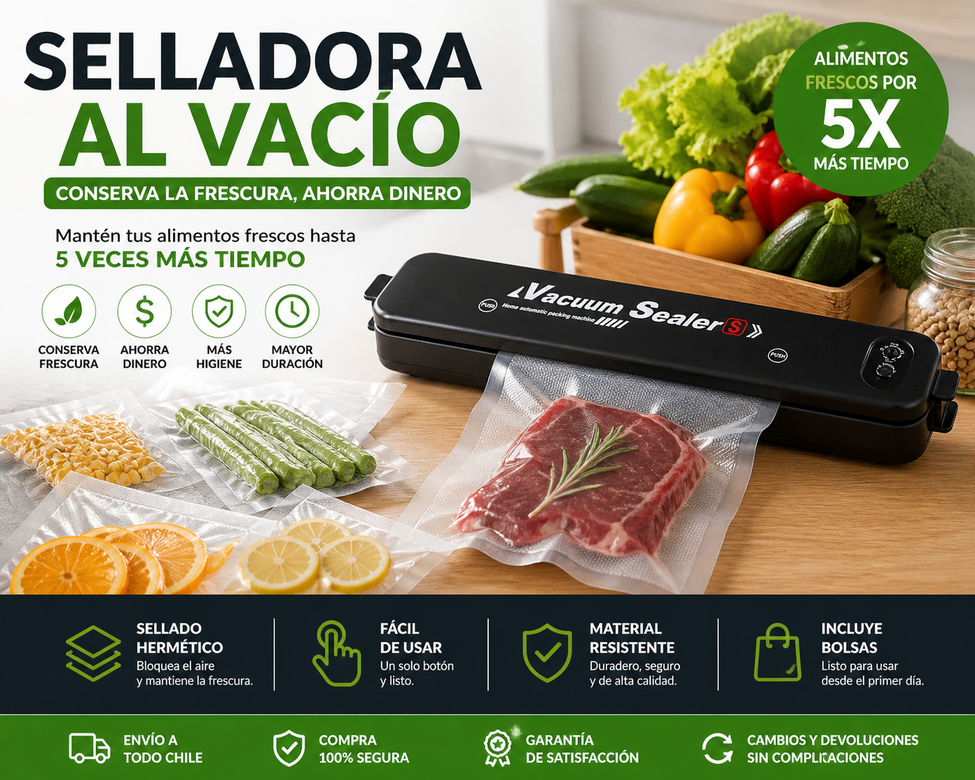 SELLADORA AL VACÍO PRO — CONSERVA TUS ALIMENTOS FRESCOS POR MÁS TIEMPO