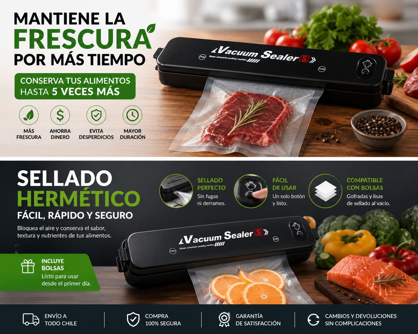 SELLADORA AL VACÍO PRO — CONSERVA TUS ALIMENTOS FRESCOS POR MÁS TIEMPO